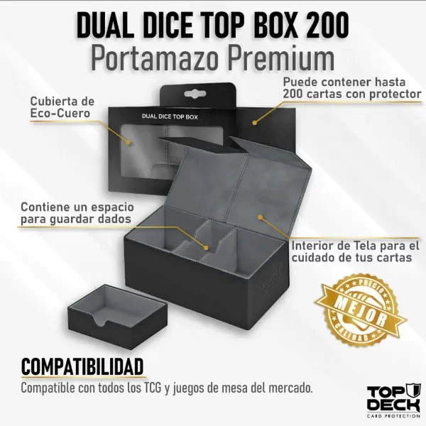 TOP DECK Portamazos Premium Dual Dice 200 color Negro